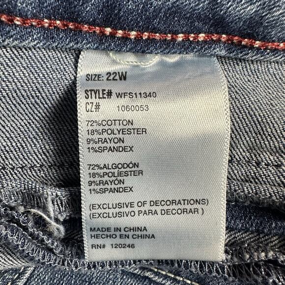 Wallflower Size 22W Blue Button Front Jean Denim Knee Length Skirt Stretch 41X19 - Picture 8 of 9